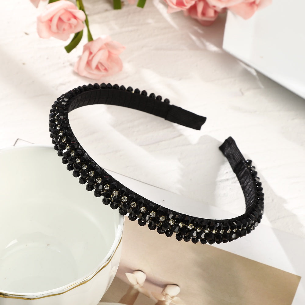 AWAYTR Korean Rhinestone Crystal Beaded Headband for Women Diamond Hairband Hair Accessories