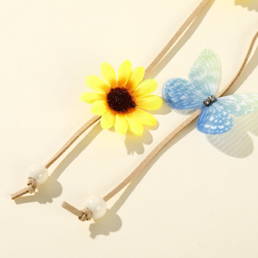 LV7188 Hand Braided Sunflower Butterfly Feather Headband