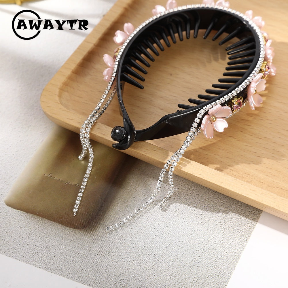 AWAYTR Korean Fashion Flower Rhinestone Hairpin Crystal Ball Head Hairpin Retro Hair Accessories