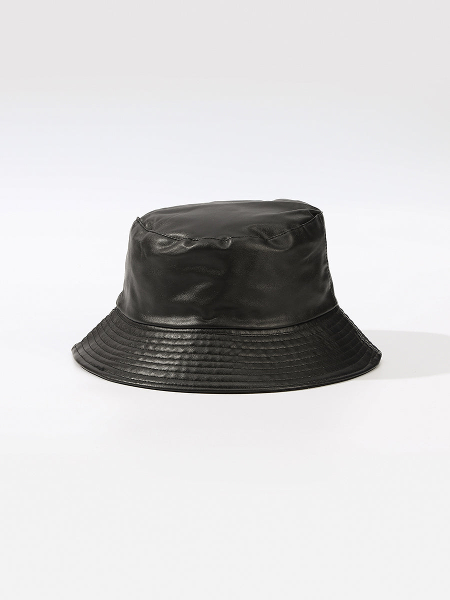 PU Leather Black Bucket Hats