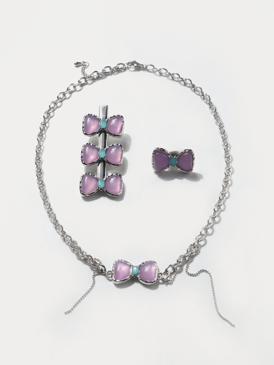Jelly Bow Necklace+Hair Clip+Earring