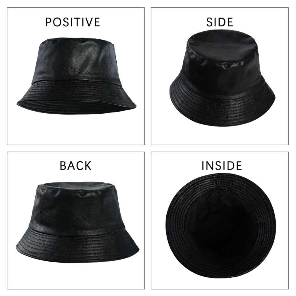 PU Leather Black Bucket Hats