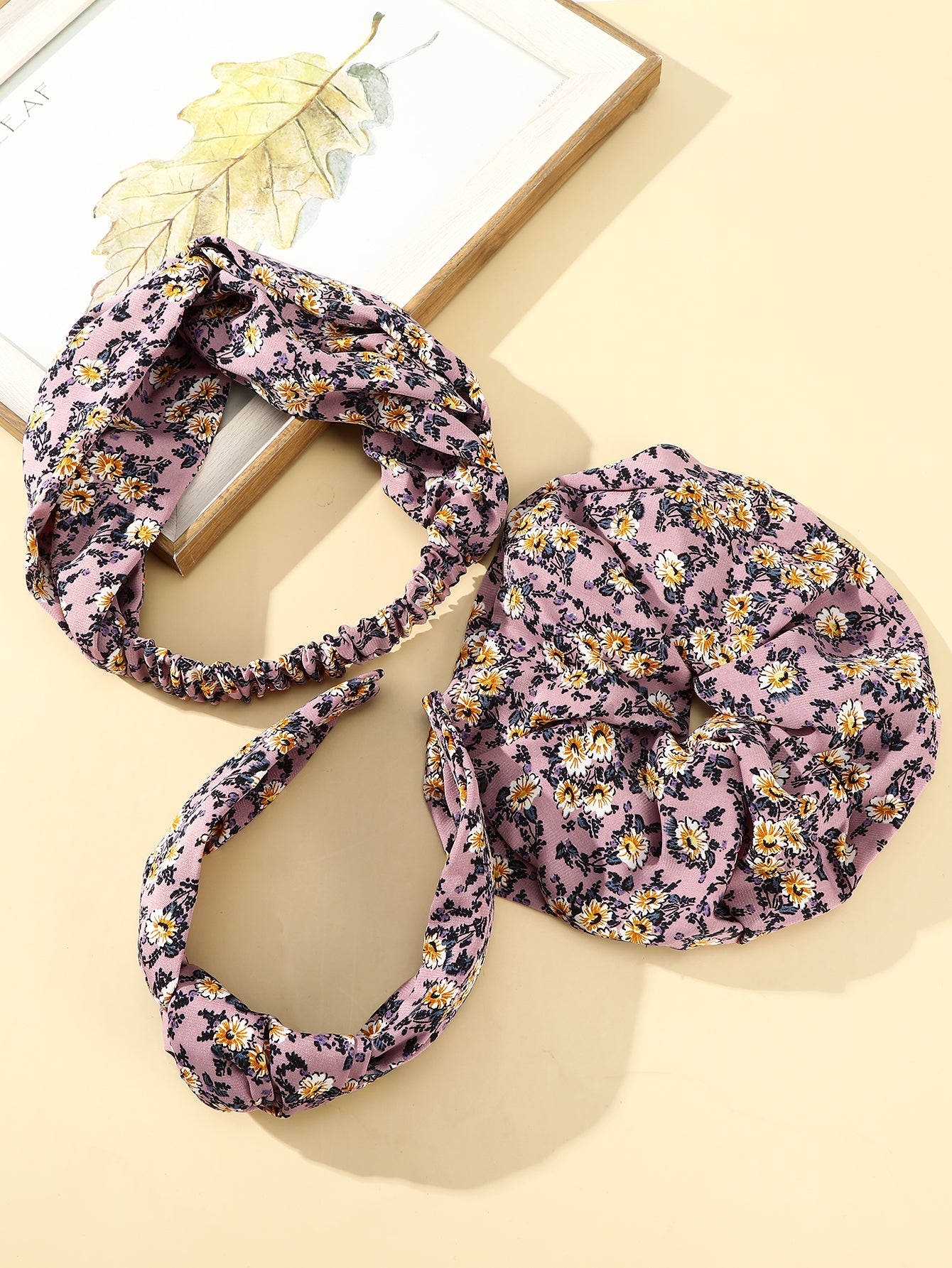 Small floral headband + hair band + 20cm large intestine hair ring 3 pieces - 1 set