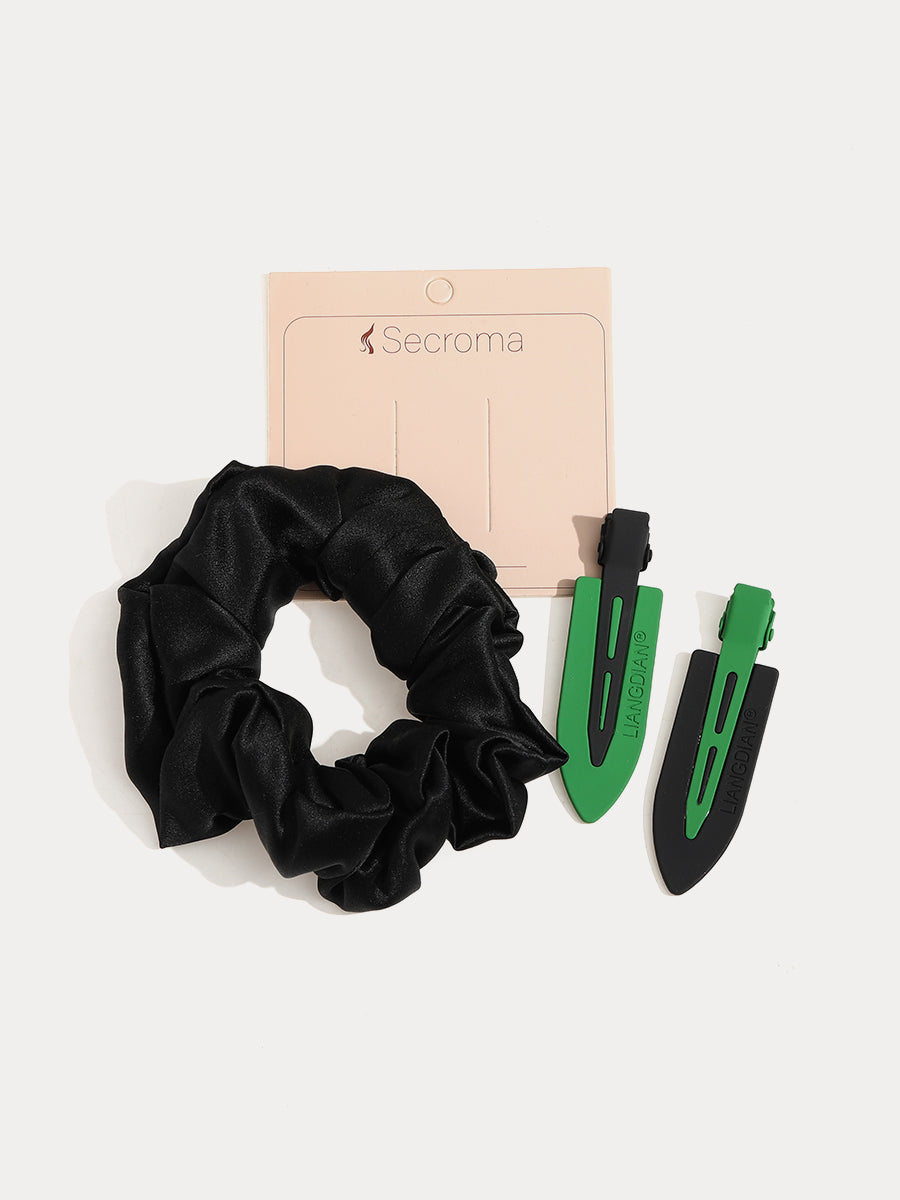 INS Green Heart Snap Hair Clip+Scrunchies Set