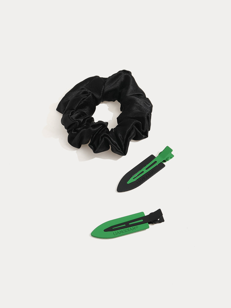 INS Green Heart Snap Hair Clip+Scrunchies Set