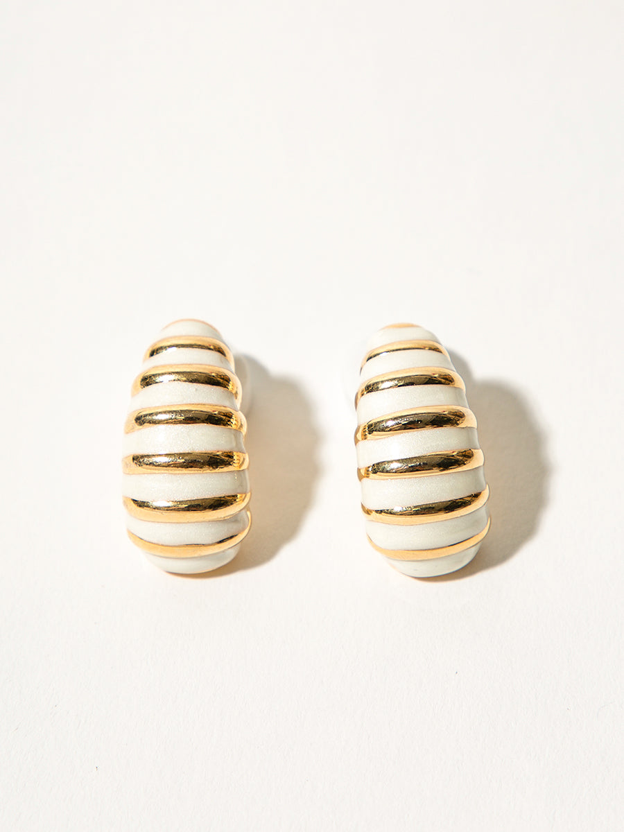 White Striped Two-Tone Earrings