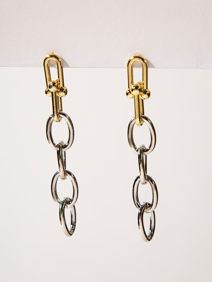 Two-tone Chain Glossy Earrings