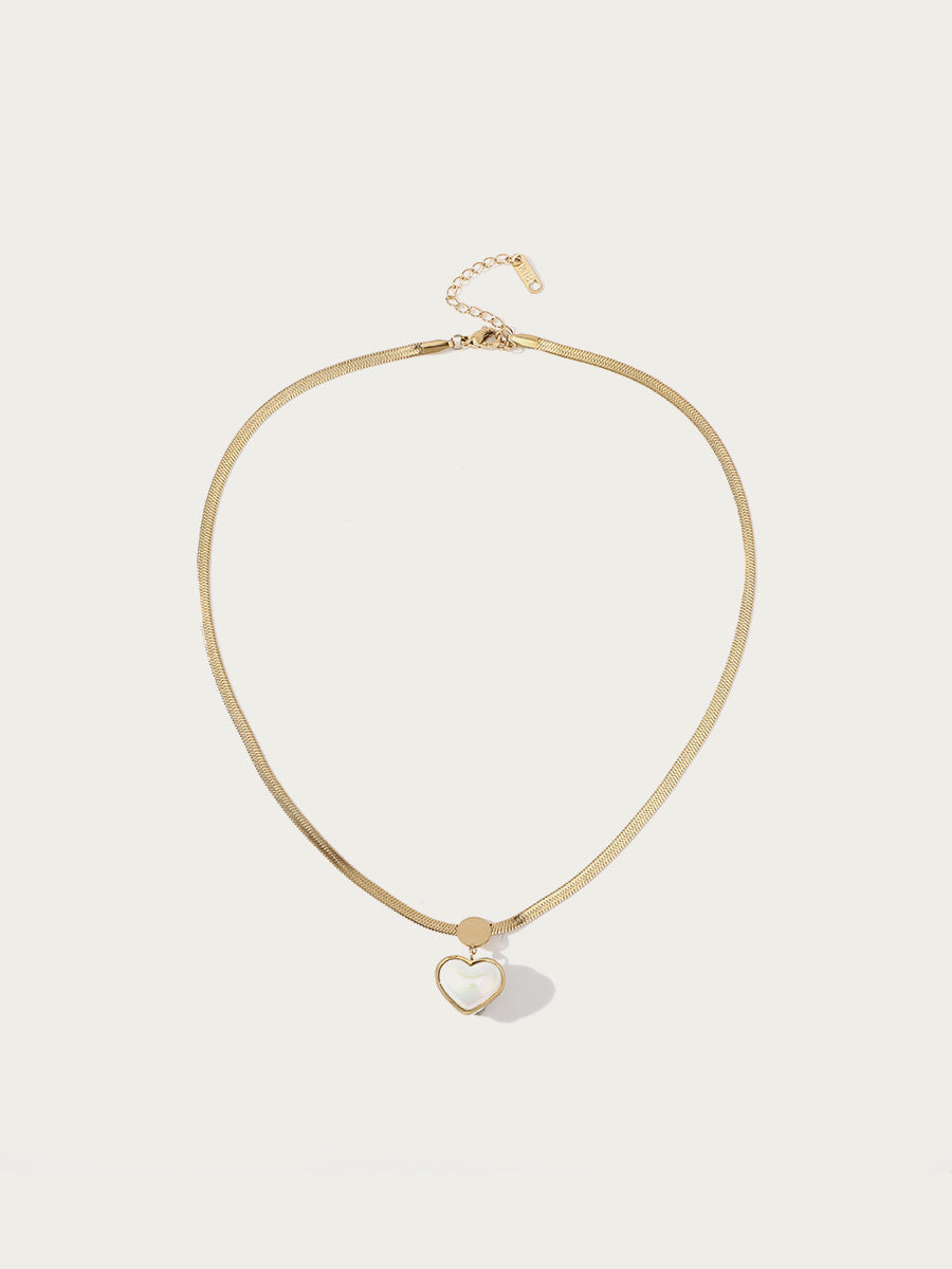 Golden Pearl Heart Chain Necklace