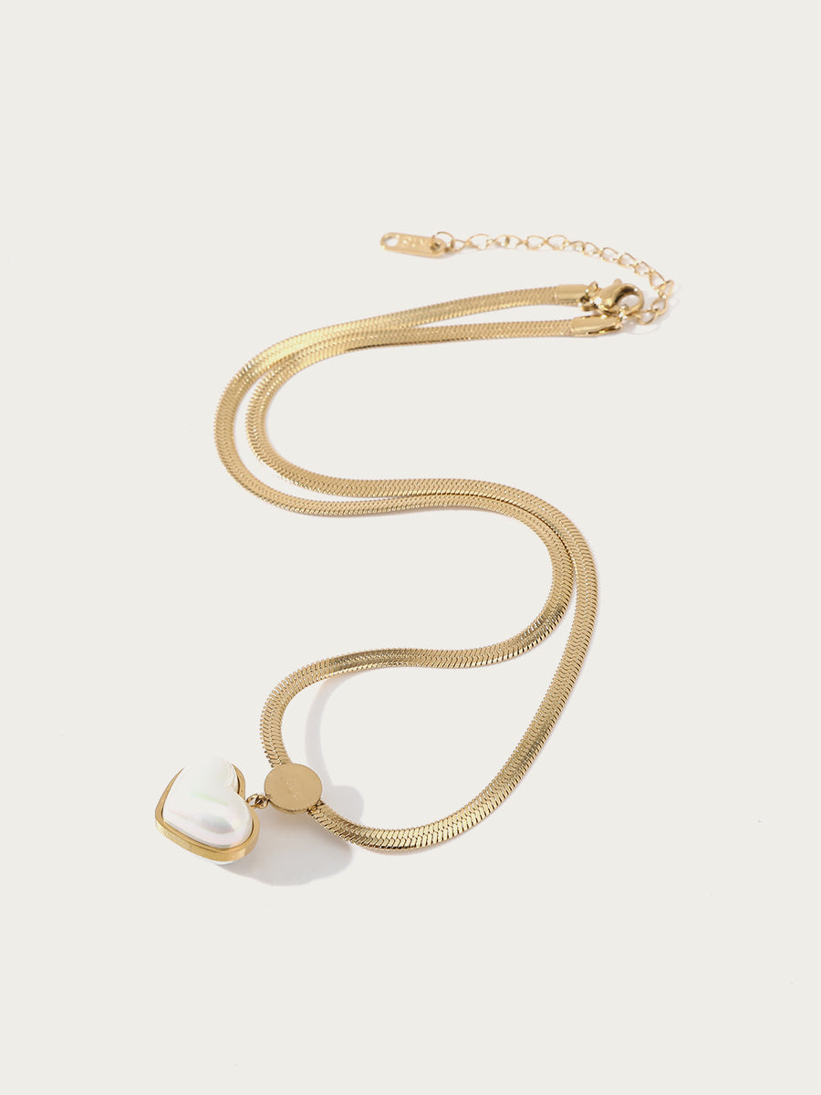 Golden Pearl Heart Chain Necklace