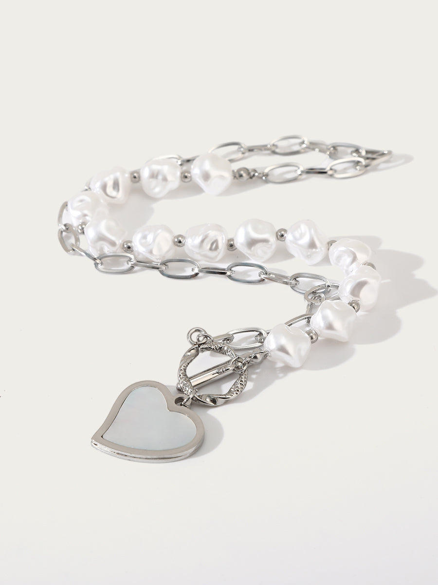 Heart Pearl OT Buckle Necklace