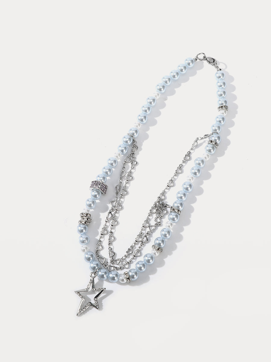 Pearl Stitching Star Chain Necklace