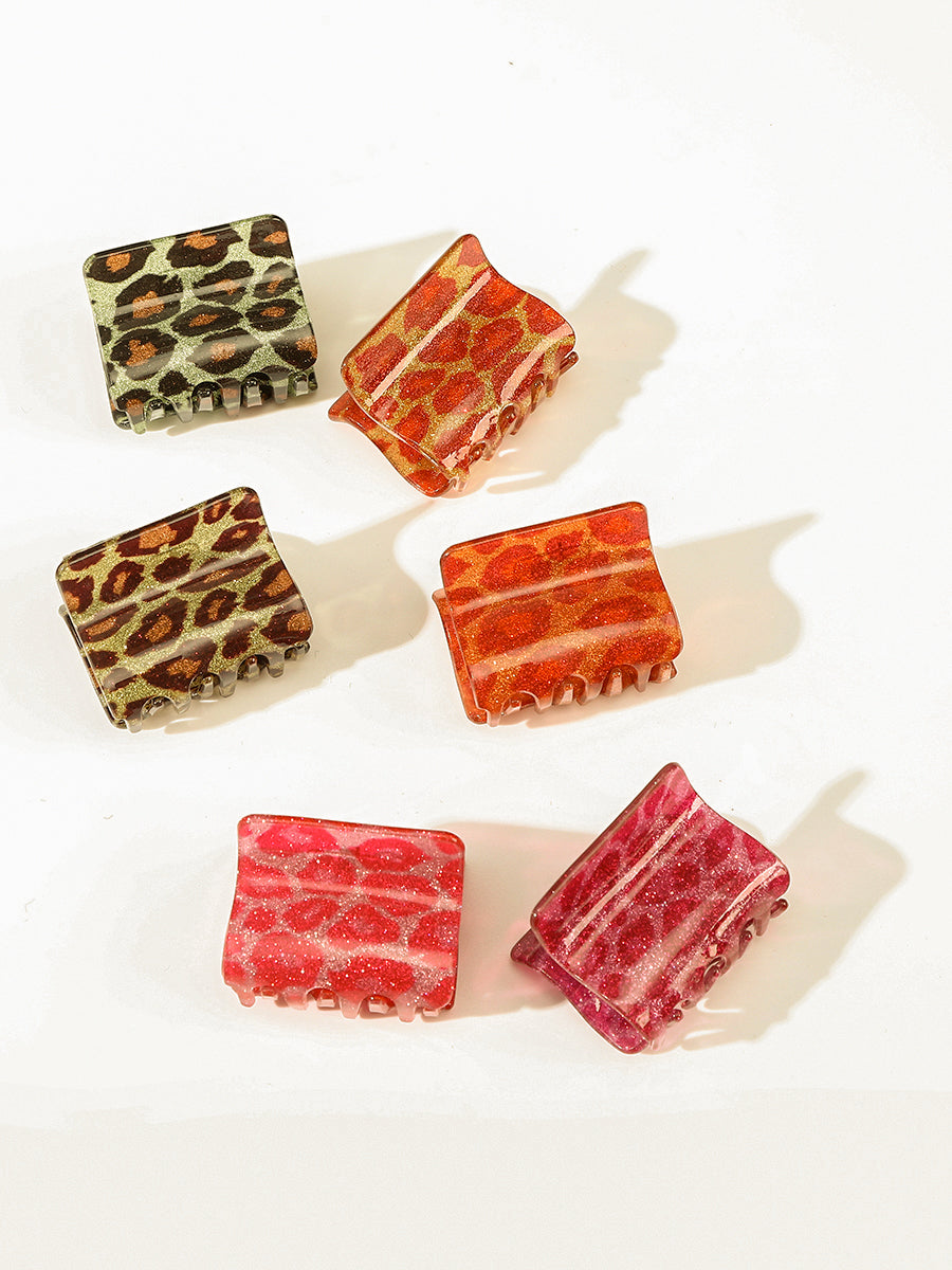 Acetate Leopard Hair Clips Set- Pack of 6