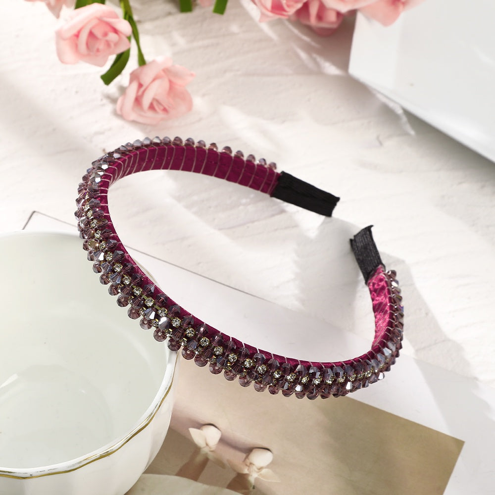 AWAYTR Korean Rhinestone Crystal Beaded Headband for Women Diamond Hairband Hair Accessories